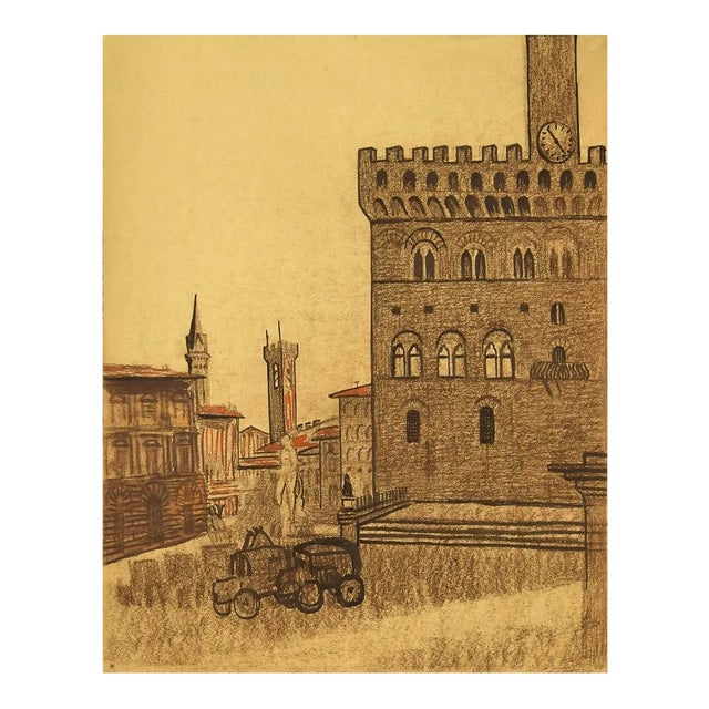 Unknown - Florence - Pencil and Chalk Drawing - 1950s For Sale