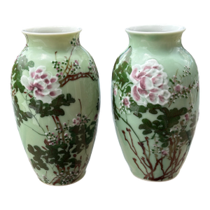 1900's Pair of Meiji Era Celadon Vases With Pate-Dur-Pate Decoration