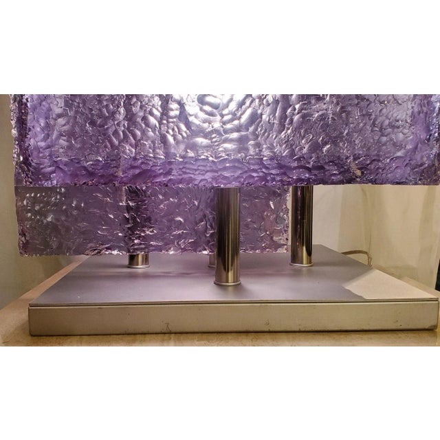 Post Modern Italian Cubed Iced Lucite Table Lamp. One Side that is very well done, opens to show the interior lighting for...