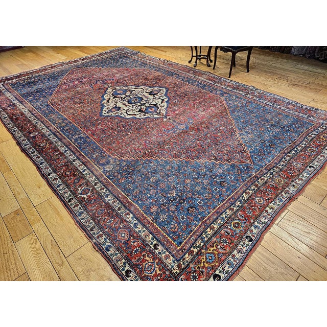 Persian Vintage Oversized Persian Bidjar Rug, Hand-Knotted Wool, Geometric Pattern, Blue & Red,10x15 For Sale - Image 3 of 16