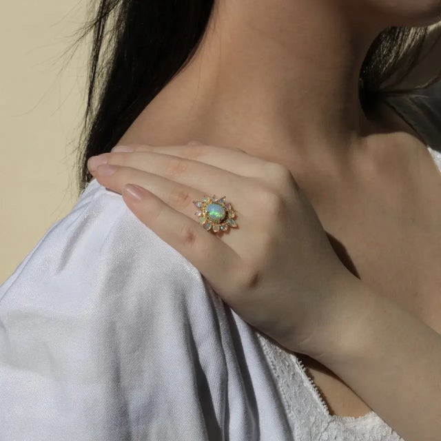 Kai Opal Tsavorite Cocktail Ring in 14k Solid Gold, size 4 For Sale - Image 11 of 12