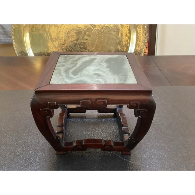 Cinnamon 1900s Antique Chinese Zitan Wood Stand With a Marble Top For Sale - Image 8 of 9