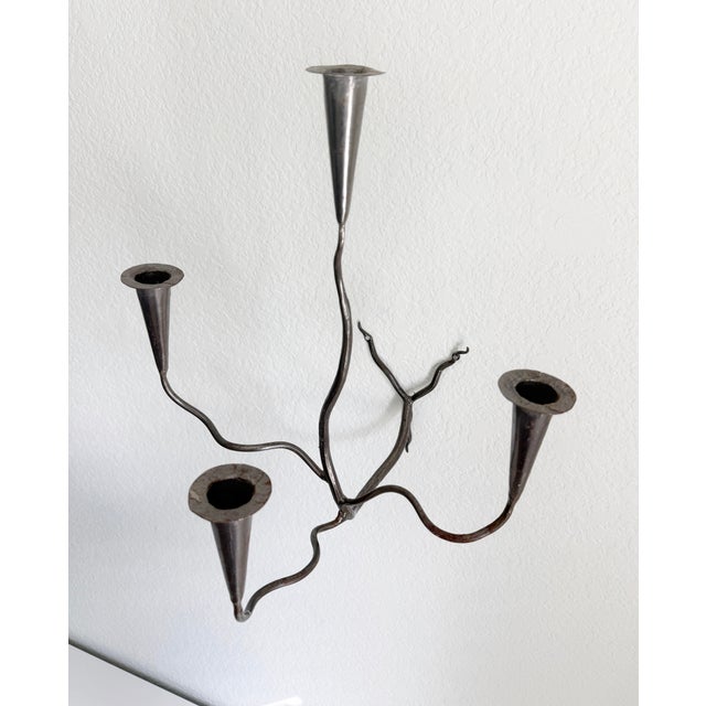 Metal Hand-Forged Metal Wall Sconce Candelabra For Sale - Image 7 of 9