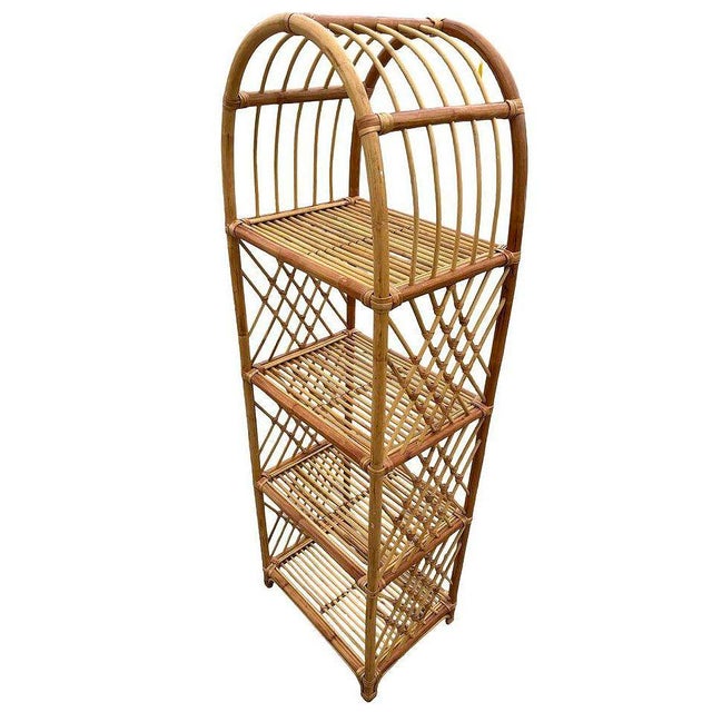 Mid 20th Century Albini-Inspired Italian Boho Arched Rattan Etagere Shelf W/ Wicker Wrappings For Sale - Image 5 of 7