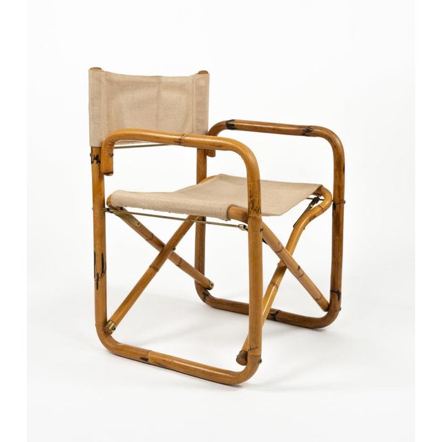Wood Mid-Century Bamboo and Fabric Director's Folding Chairs, Italy, 1960s, Set of 2 For Sale - Image 7 of 18