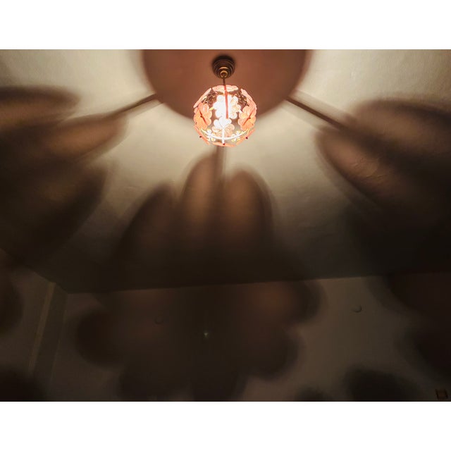 1970s Mid-Century Modern Style Hand-Painted Salmon Pink Glass Floral Globe Chandelier⁠ For Sale - Image 16 of 17