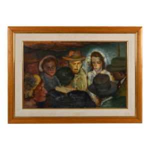 Signed Manuel Eichelbaum "Jewish Wedding" Expressionist Oil on Board Framed Painting