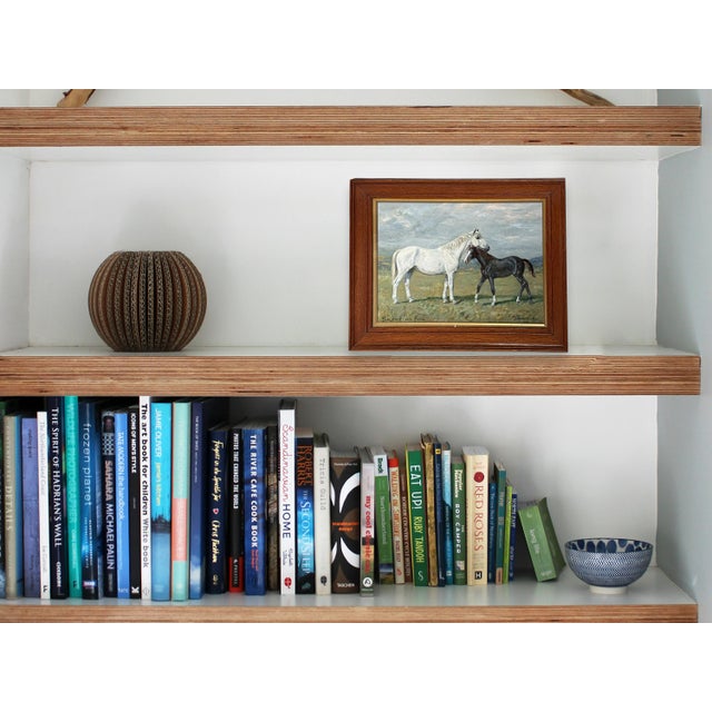 Here is a charming original oil on canvas board painting of a grey mare and foal in a landscape by Imogen Muntz (British,...