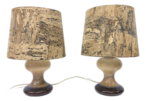 Vintage Table Lamps with Ceramic Base and Cork Shade from Leola, 1970s, Set of 2