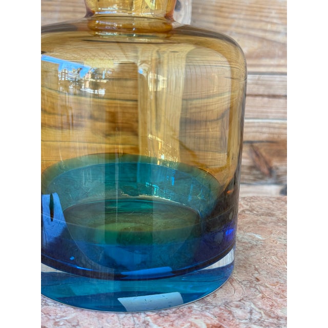 Vintage Waterford Art Glass Decanter by Gerard Treacy – Blue & Amber Gradient For Sale - Image 9 of 11