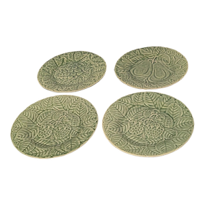 Vintage Bordallo Pinheiro Majolica Green Fruits 8" Plates - Set of 4