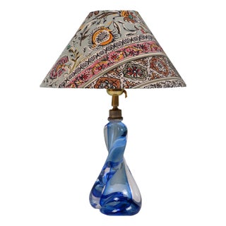 Mid-Century Blue Crystal Table Lamp from Val Saint Lambert, 1960s For Sale