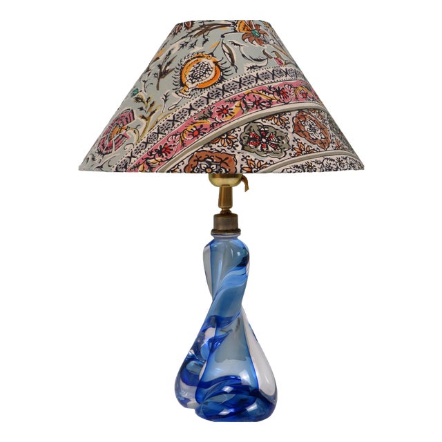 Mid-Century Blue Crystal Table Lamp from Val Saint Lambert, 1960s For Sale