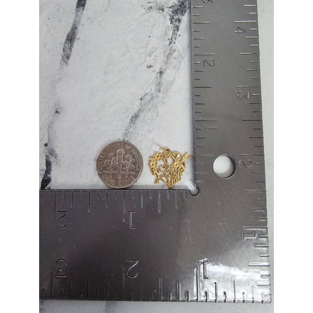 Contemporary "I Love You' in Heart with Arrow & Flowers with Diamond Cuts 14k Yellow Gold For Sale - Image 3 of 3