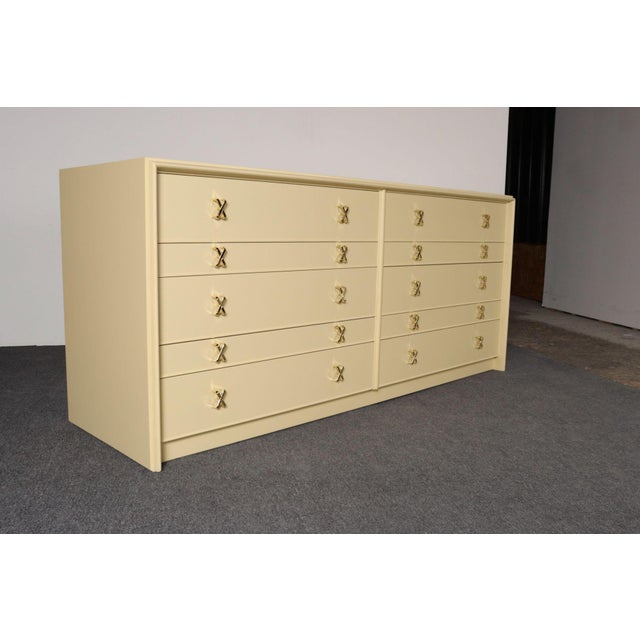 Mid-Century Modern Vintage Ten Drawer Dresser Debonaire Cabinet With Brass X Pulls by Paul Frankl For Sale - Image 3 of 18