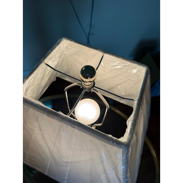 Contemporary Brass-Plated Polished Nickel Table Lamp For Sale - Image 3 of 4