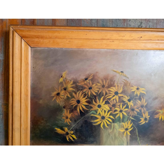 American Early 20th Century American Still Life Painting of Black Eyed Susans For Sale - Image 3 of 16