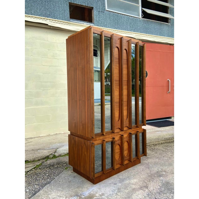 Brutalist Mid Century Modern Brutalist Armoire Dresser + Inset Smoked Mirrors | by Tobago For Sale - Image 3 of 13