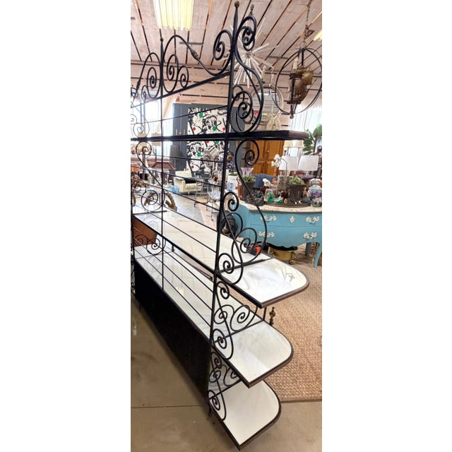 Maison Jansen Style Iron Brass & White Glass Bakers Rack with Cabinet, 1950s For Sale - Image 12 of 18