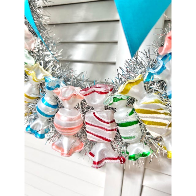 Pop Art Handmade Christmas Wreath With Vintage Glass Candy Ornaments For Sale - Image 3 of 6