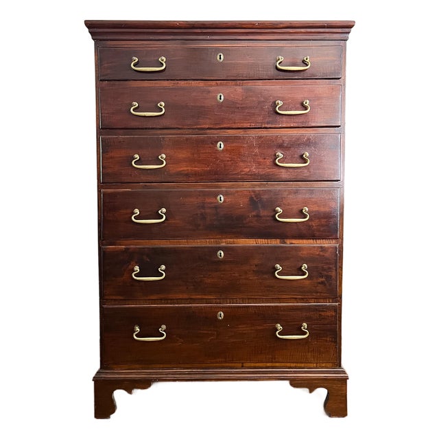 Antique Early 1800s New England Neoclassical Cherry Chest of Drawers, Former Top of a Chest on Chest. For Sale