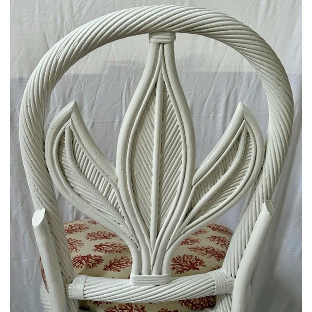 Vintage Palm Beach Regency Braided Rattan Dining Chairs With Palm Leaf Motif - Newly Painted - Set of 6 For Sale - Image 9 of 11
