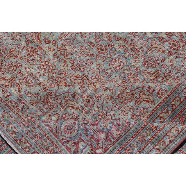 Early 20th Century Antique Persian Khorassan Rug With All-Over Floral Design in Red and Blue For Sale - Image 10 of 12