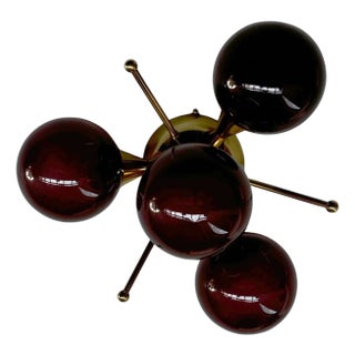 Orchidea Polished Brass Frosted Amethyst Globe Flush Mount by Fabio LTD For Sale