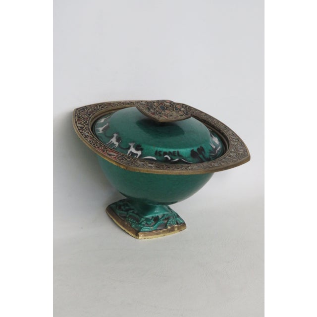 This stunning Lidded Candy Dish / Bowl is made of enameled brass. This beautiful metal dish has brilliant vintage design;...
