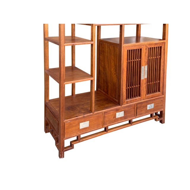 Asian Asian Inspired Asymmetrical Light Brown Shelving Display Cabinet Divider Inspired Asymmetrical Light Brown Shelving Display Cabinet Divider For Sale - Image 10 of 12
