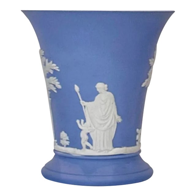 1960s Wedgwood Blue and White Jasperware Vase For Sale