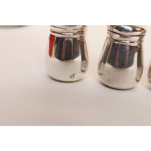 1930s Art Deco 8 Sterling Silver Salt Shakers by Revere and JWW With Retailer Georg Jensen Box For Sale - Image 15 of 17
