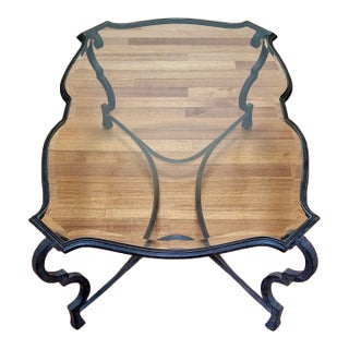 Hand Forged Iron Scroll Leg Cocktail Table With Beveled Glass Top For Sale