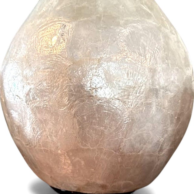 1970s Mid-Century 70s Vintage Capiz Shell Table Lamp With Black Wood Puddle Base For Sale - Image 5 of 8