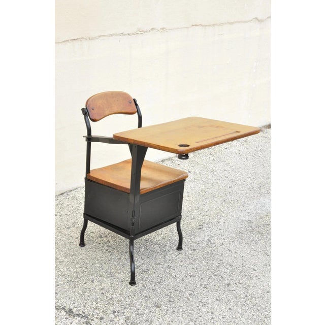 Antique American Industrial Iron and Maple Childs School Writing Desk For Sale - Image 12 of 12