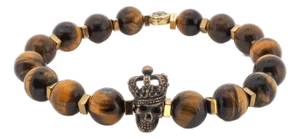 Tiger's Eye Stone Beaded King Skull Charm Bracelet