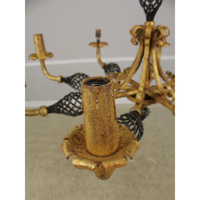 Neoclassical 8 Arm Iron Black & Gold Chandelier For Sale - Image 10 of 12