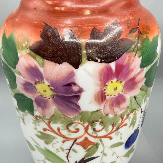 Blue Large Antique Hand-Painted Bohemian Opaline Glass Vases, 1800s, Set of 2 For Sale - Image 8 of 18