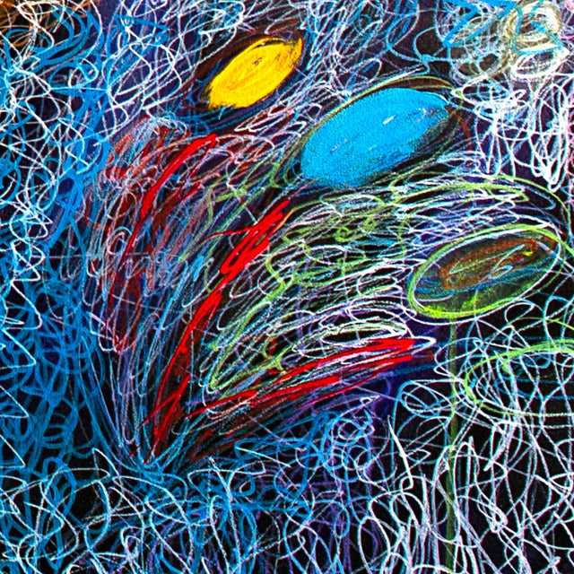 The Woman in Yellow — Abstract Expressionist Painting, Oil Markers and Acrylics on Canvas, 48 × 48 In For Sale - Image 4 of 6