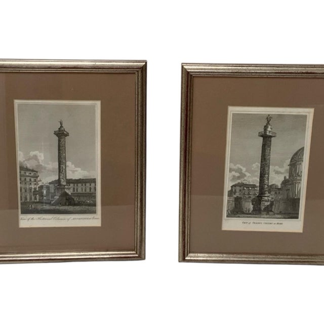 Paper Pair Antique Roman Engravings Column of Antoninus & Trajan Dr Bikoff Estate Framed For Sale - Image 7 of 7