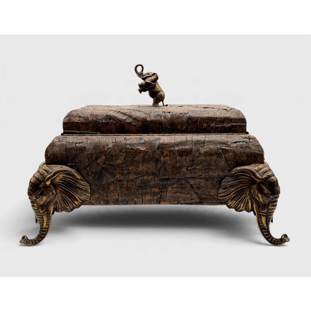 Hollywood Regency Maitland Smith Elephant Box With Brass Mounts For Sale - Image 3 of 14