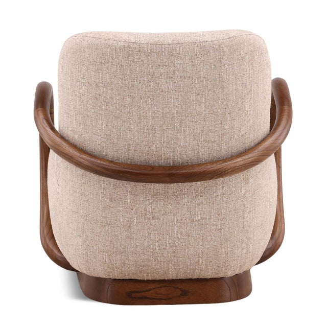 Curved Wood & Tweed Mid-Century Modern Arm Chair For Sale - Image 4 of 7