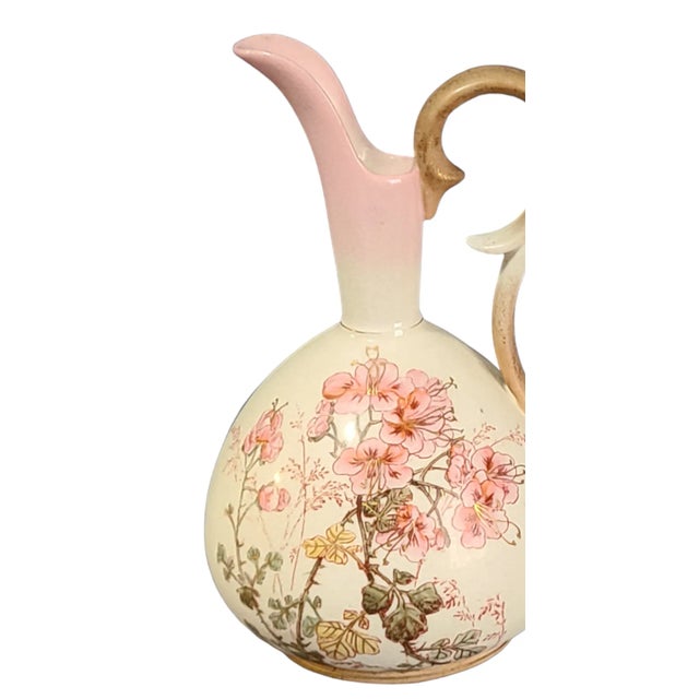 Pink Antique Rh Austrian Hand Painted Pink Floral Robert Hanke Ewer Vase For Sale - Image 8 of 8