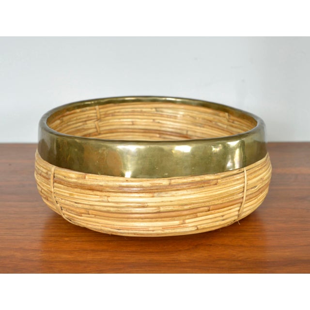 Rattan, Cane and Brass Basket by Vivai Del Sud, Italy, 1970s For Sale - Image 12 of 12