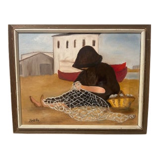 Mid-Century Jane Wells “Costa Brava, Spain” Framed Studio Artist Painting, Signed For Sale