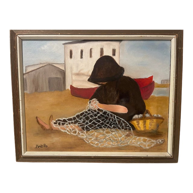 Mid-Century Jane Wells “Costa Brava, Spain” Framed Studio Artist Painting, Signed For Sale