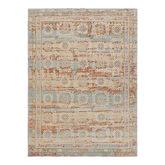 Rug & Kilim’s Block Print Runner Rug with Colorful Geometric Floral Medallions - 3x6 For Sale