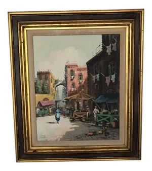 Vintage 1950's Cityscape Oil on Canvas