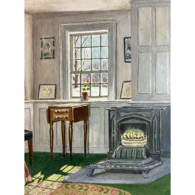 1940s Antique Original Painting of Interior in Gold Frame For Sale - Image 5 of 7