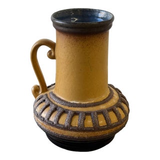 Mid-Century Strehla Keramik Vase, East German Pottery, Textured Mustard & Blue Glaze 1960s For Sale